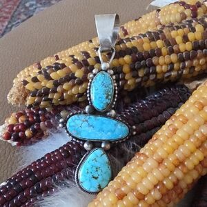 Stunning NWOT Native American Navajo Turquoise & Sterling Large Pendant 🩵🎁🩶